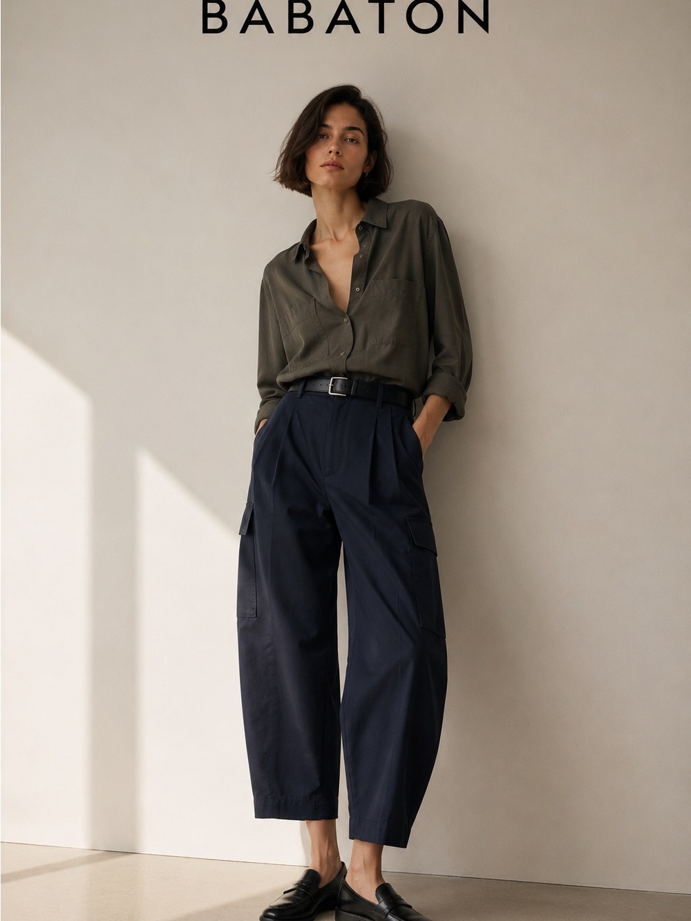 Babaton Olive Green Button-Down Shirt